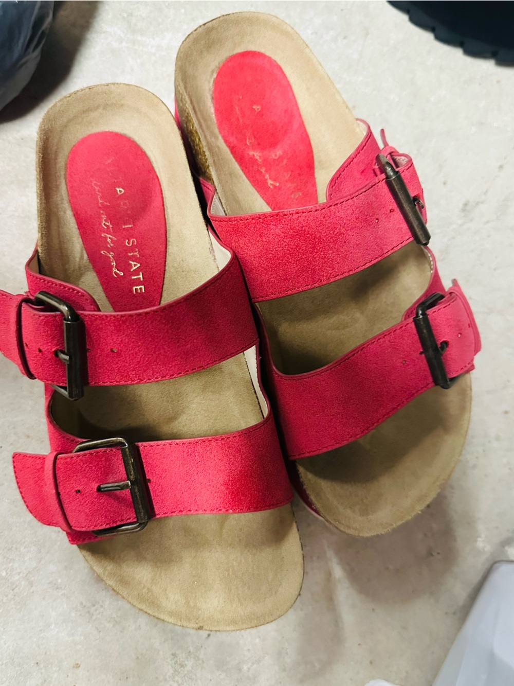 Altar'd State Red Suede Double-Buckle Slide Sandals